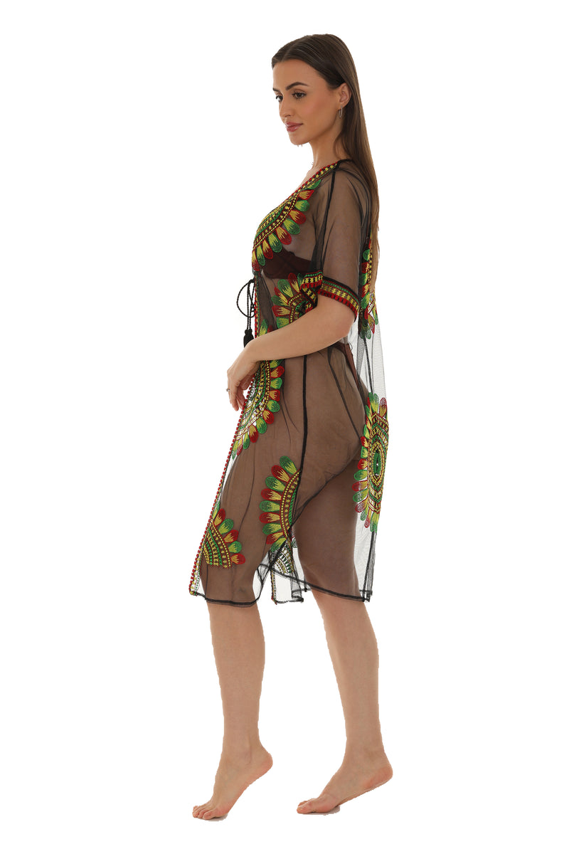 rasta mesh dress Women's Sheer Mesh Rasta Floral Embroidered Long Beach Duster –  Shorelinewear Wholesale