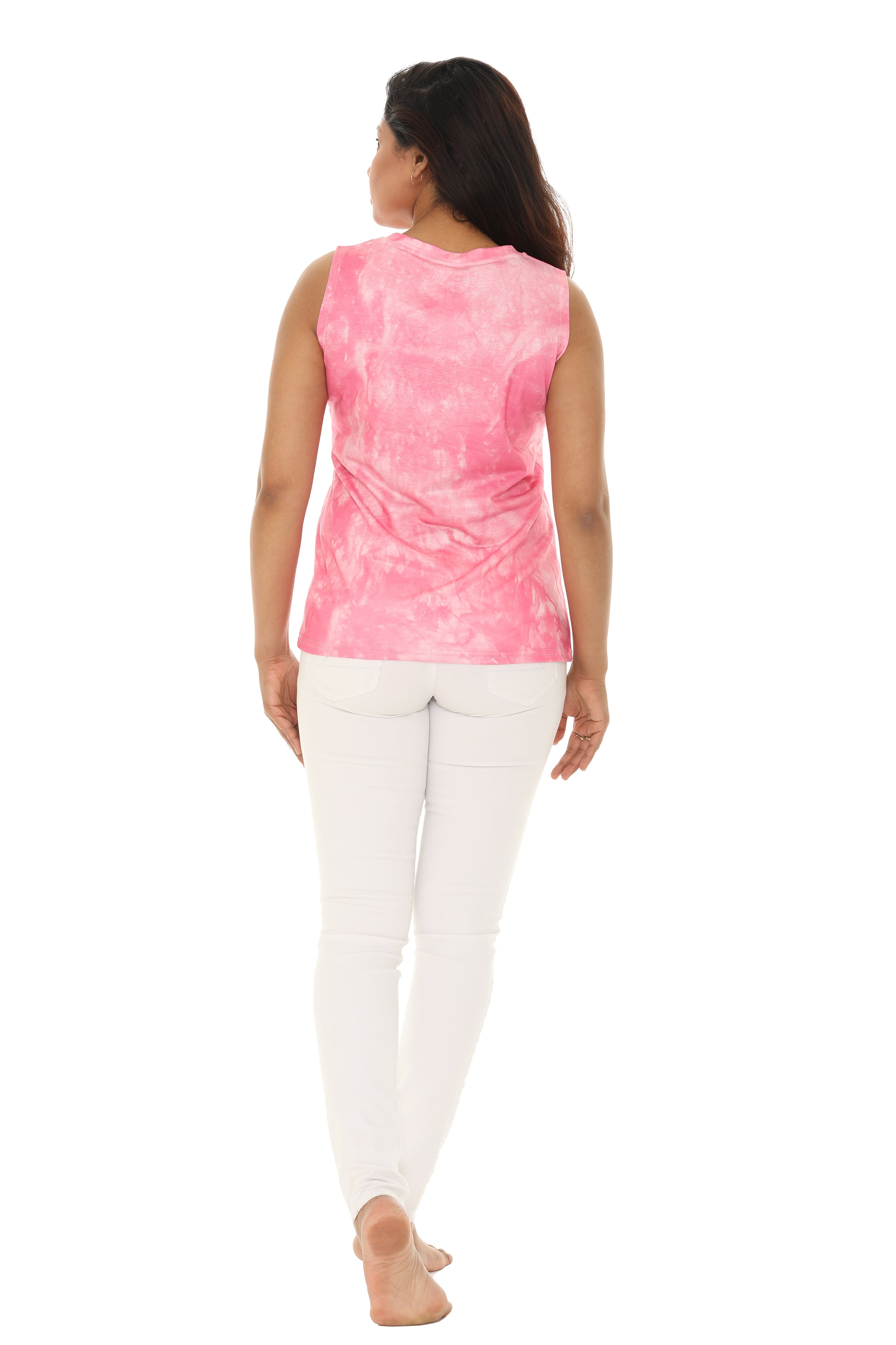 Women’s Sleeveless Tie-Dye Tunic Tank Top – Handkerchief Hem, Made In USA, Rayon Jersey