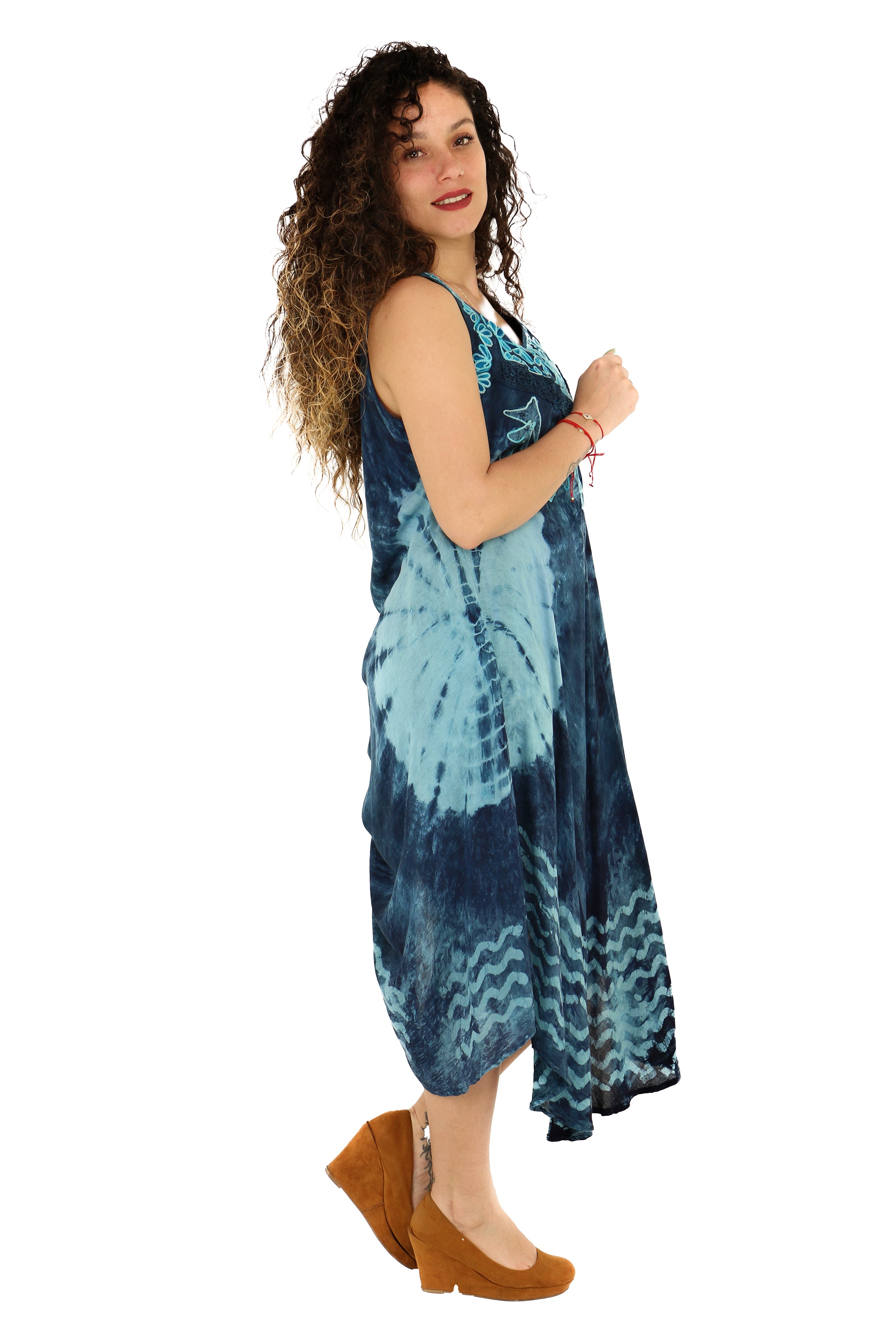 Tie-Dye With Embroidery Neckline Rayon Sundress PRE PACK OF 6PCS / 1X TO 4X / Black Tie-Dye With Embroidery Neckline Rayon Sundress PRE PACK OF 6PCS / 1X TO 4X / Black