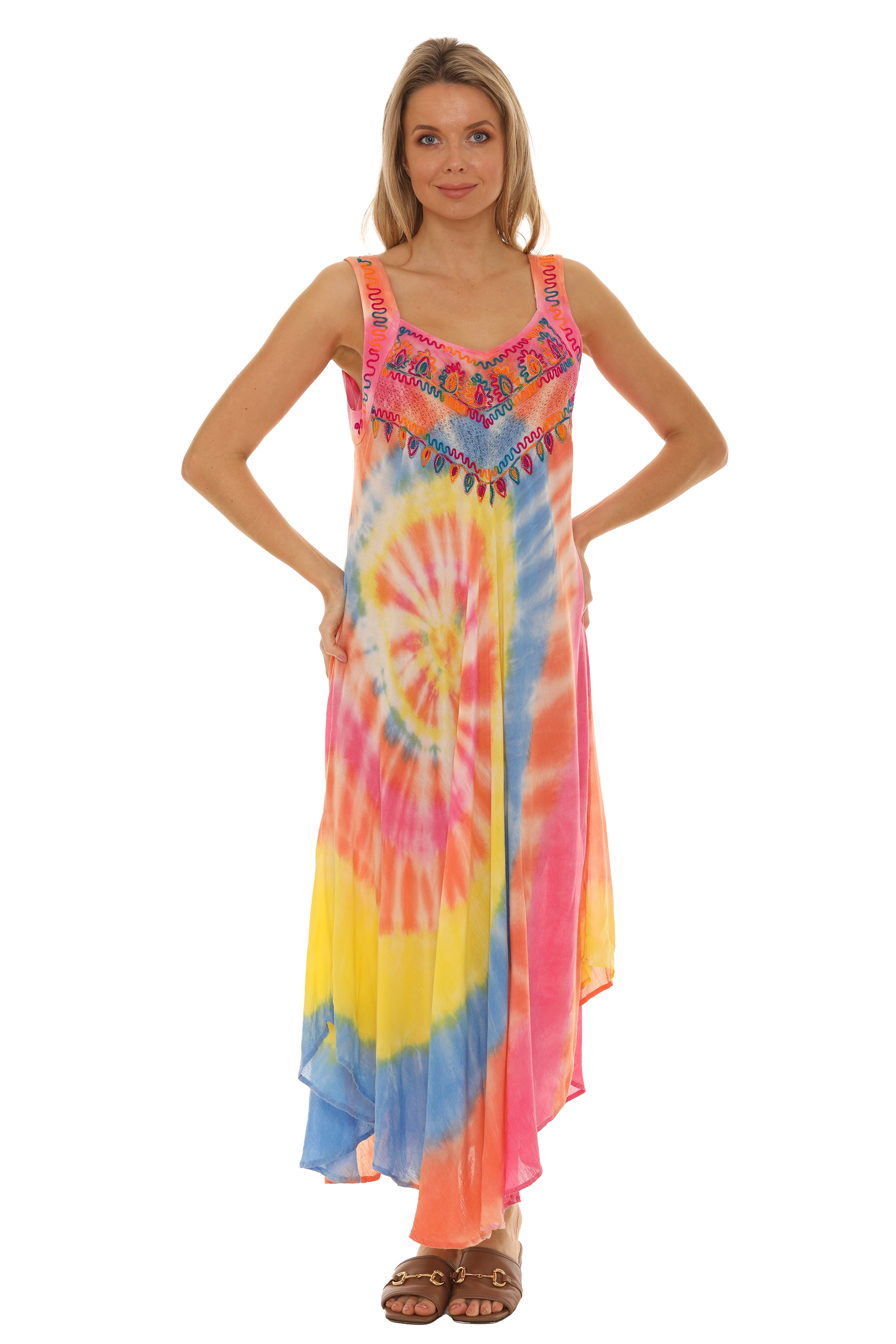 Spiral Tie Dye Sleeveless Long Sundress Shorelinewear Wholesale Spiral Tie Dye Sleeveless Long Sundress Shorelinewear Wholesale