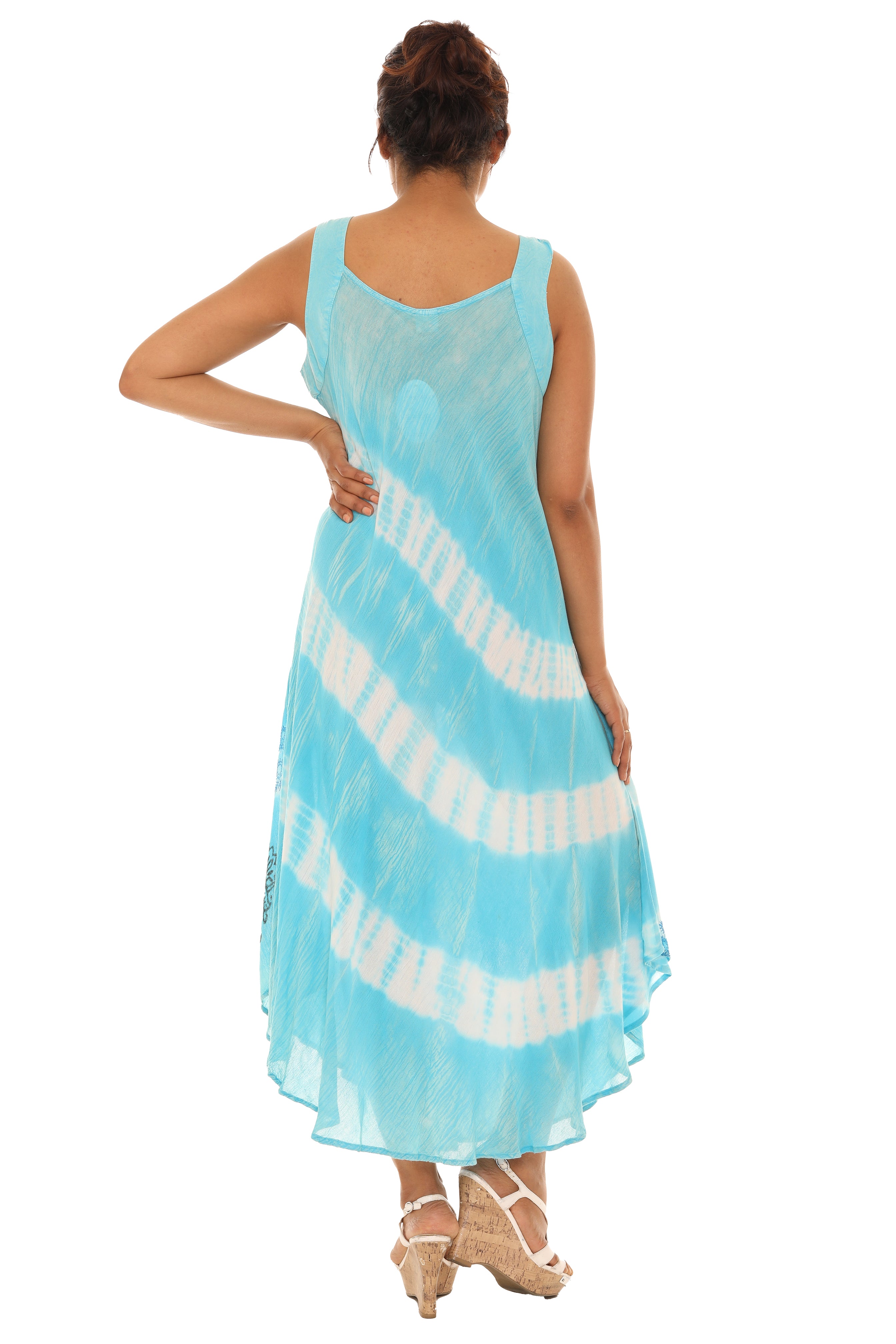 Diagonal Stripes Tie Dye Sleeveless Long Sundress PRE PACK OF 6PCS / 1X TO 4X / TURQUOISE Diagonal Stripes Tie Dye Sleeveless Long Sundress PRE PACK OF 6PCS / 1X TO 4X / TURQUOISE