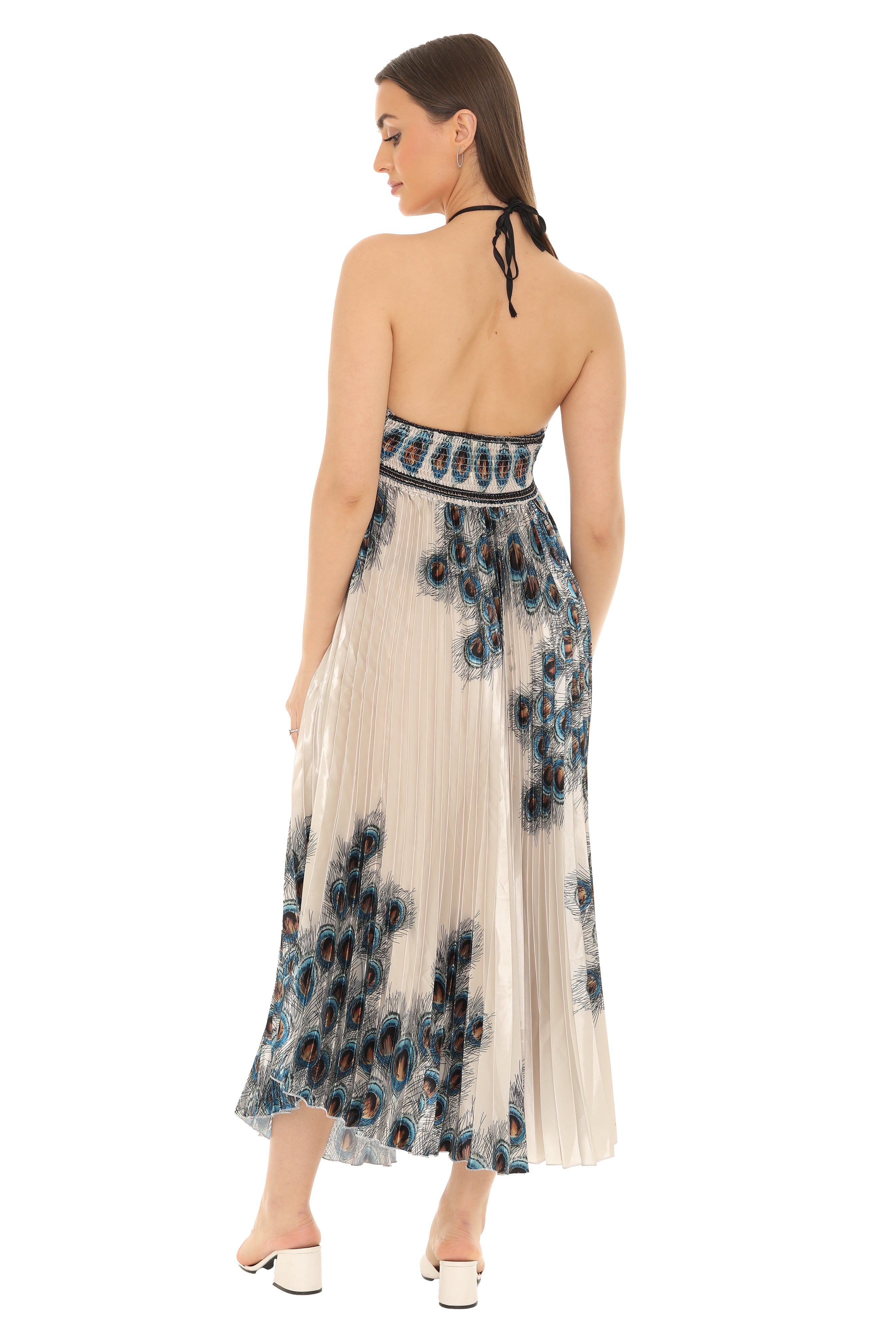 Peacock Pleated Maxi Halter Dress Shorelinewear Wholesale Peacock Pleated Maxi Halter Dress Shorelinewear Wholesale